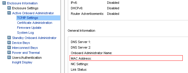 How to find iLO MAC address for BladeCenter/Enclosure